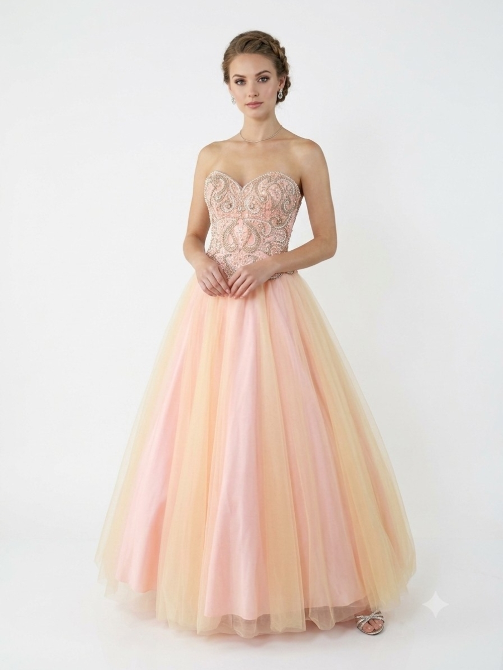 NWT Juliet Strapless Beaded Corset Tulle Prom Ball Gown Pink XS